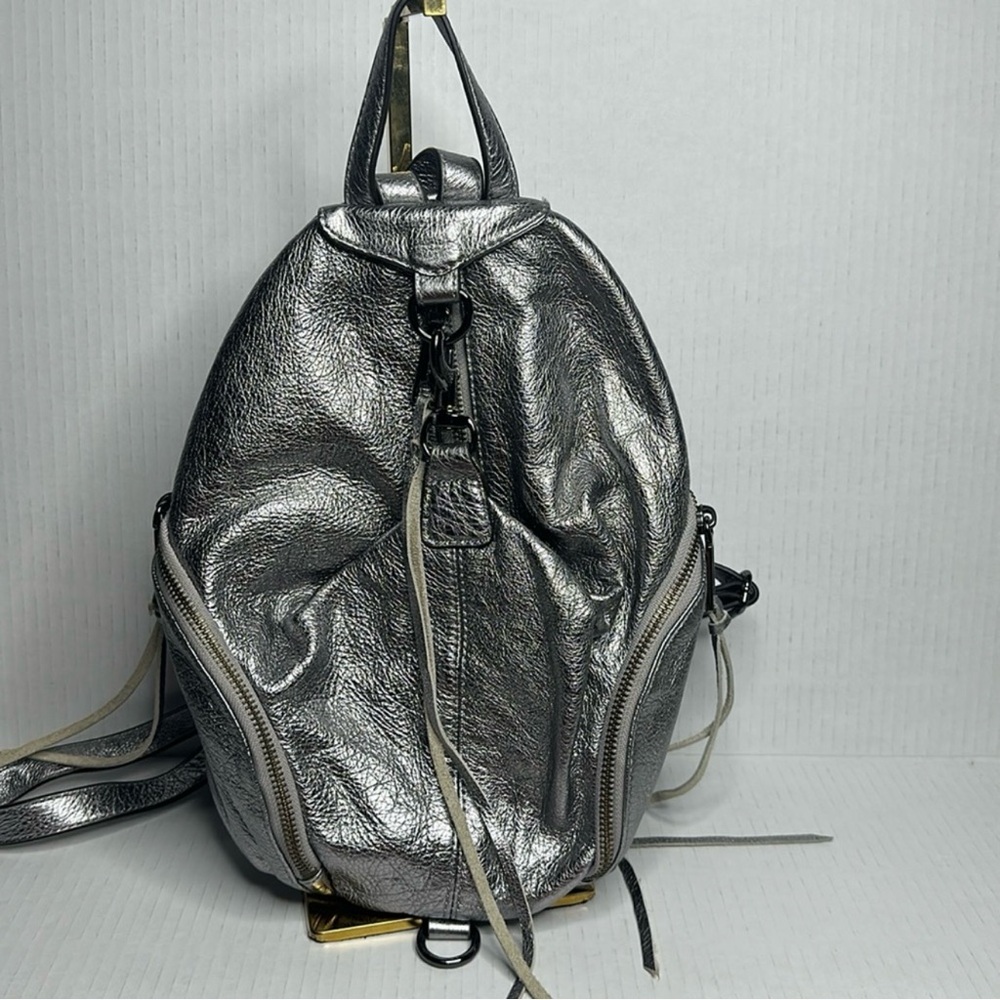 Rebecca Minkoff “Julian” mini silver leather backpack